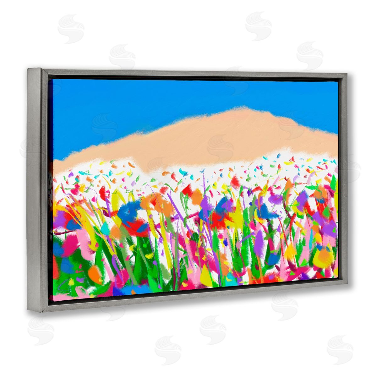 Joyful Landscape Abstraction Grey Floating Frame Canvas Wall Art, Home Decor by Bellasai Art