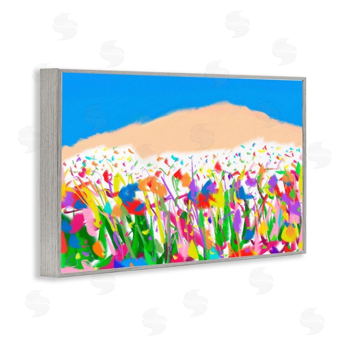 Joyful Landscape Abstraction Grey Frame Print Wall Art, Home Decor by Bellasai Art