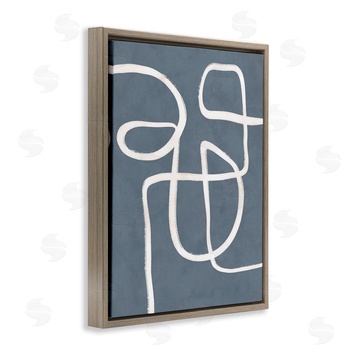 Freeflow Line on Blue Brown Floating Frame Canvas Wall Art, Home Decor by Nina Blue