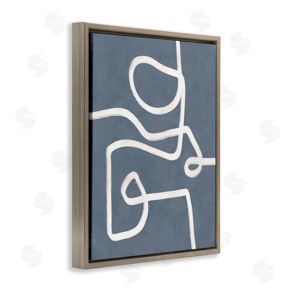 Free Line on Blue Brown Floating Frame Canvas Wall Art, Home Decor by Nina Blue