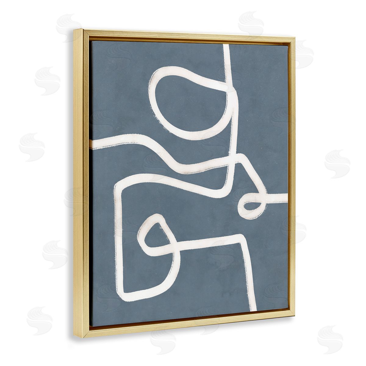 Free Line on Blue Gold Floating Frame Canvas Wall Art, Home Decor by Nina Blue