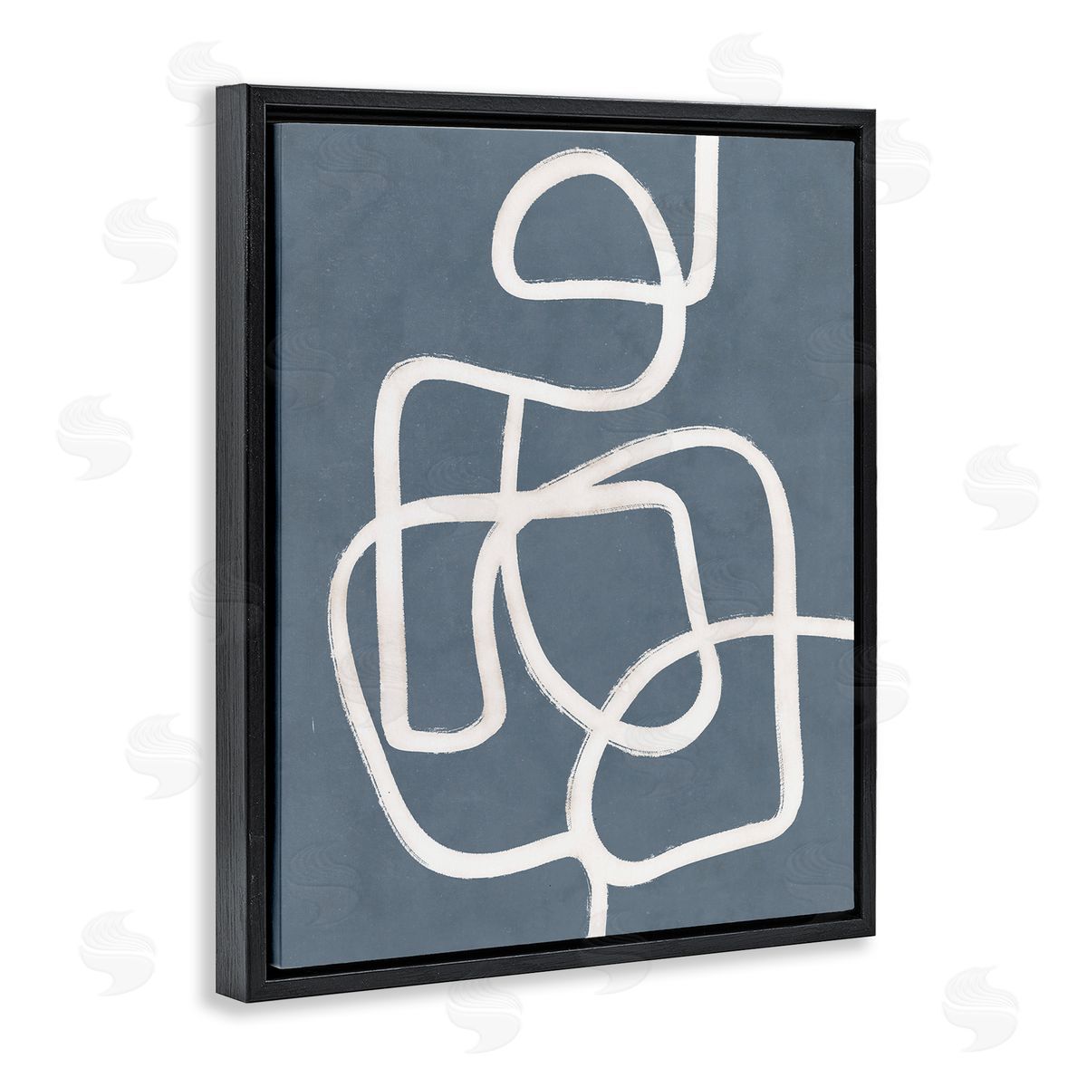 Blue Freeflow Line Black Floating Frame Canvas Wall Art, Home Decor by Nina Blue