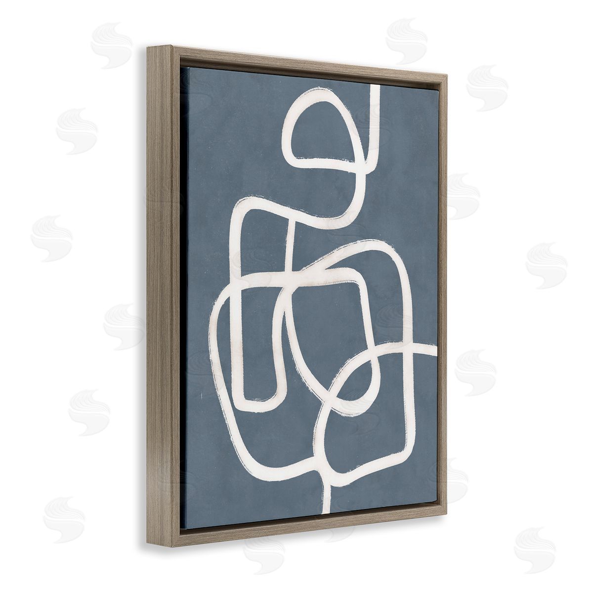 Blue Freeflow Line Brown Floating Frame Canvas Wall Art, Home Decor by Nina Blue