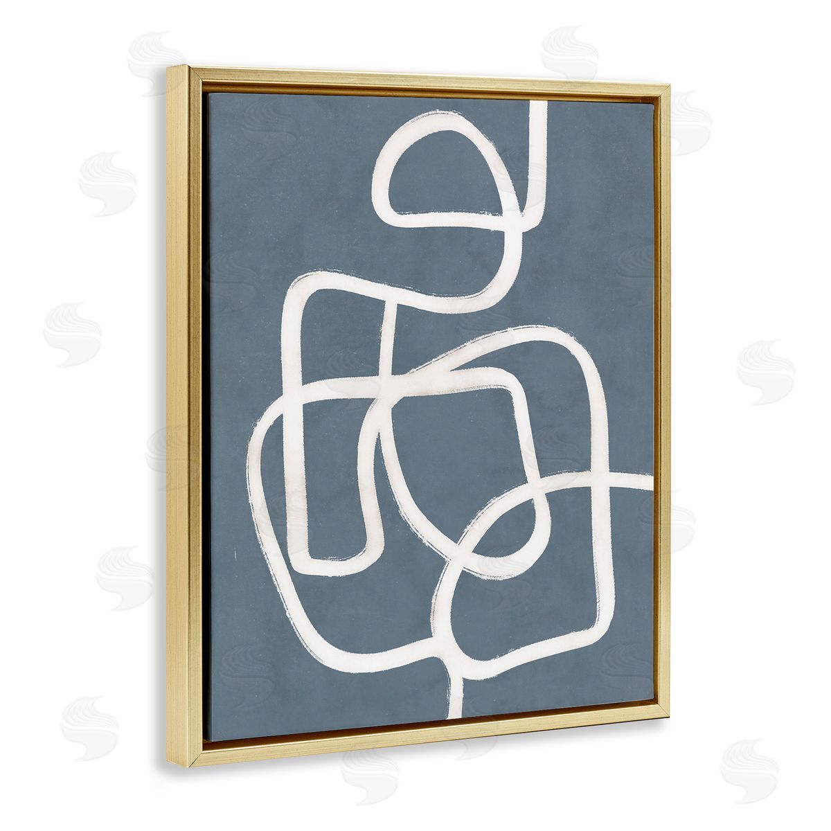 Blue Freeflow Line Gold Floating Frame Canvas Wall Art, Home Decor by Nina Blue