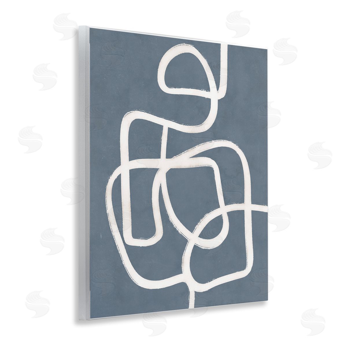 Blue Freeflow Line Wood Plaque Wall Art, Home Decor by Nina Blue
