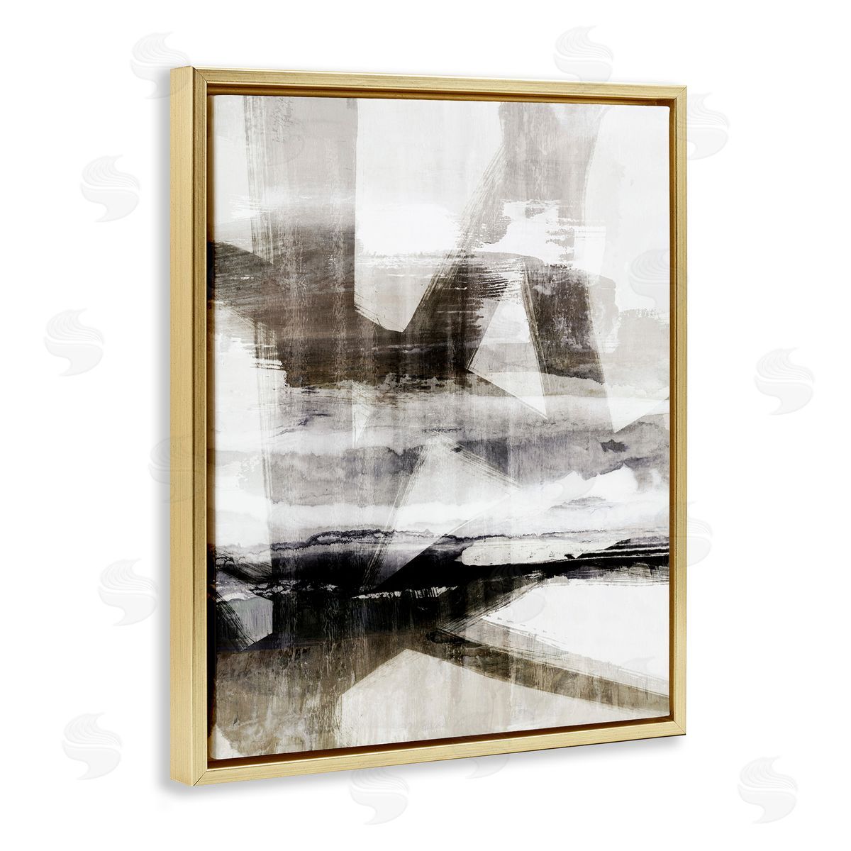 Urban Complex Abstract Gold Floating Frame Canvas Wall Art, Home Decor by Nina Blue