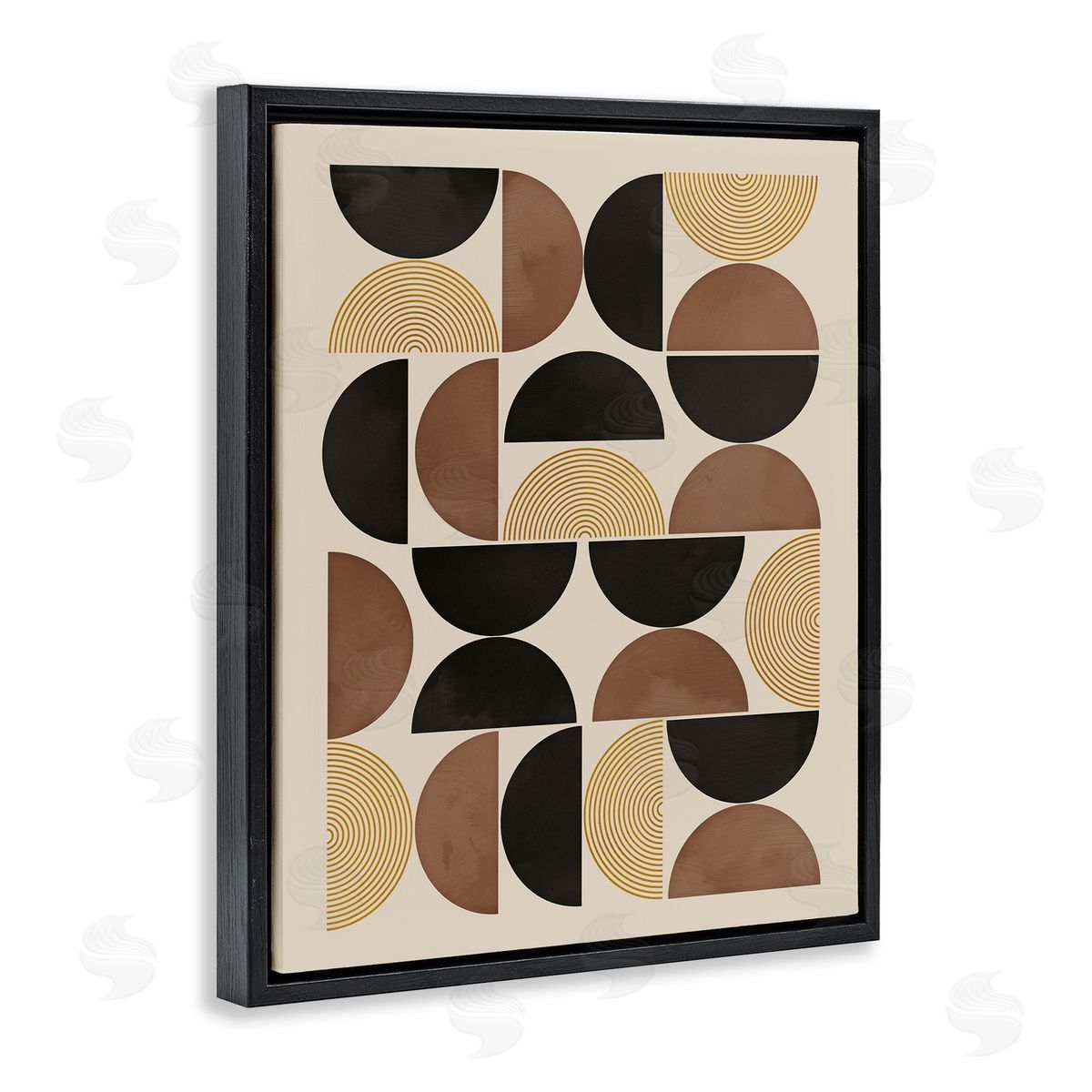 Midcentury Neutral Geometric Black Floating Frame Canvas Wall Art, Home Decor by Nina Blue