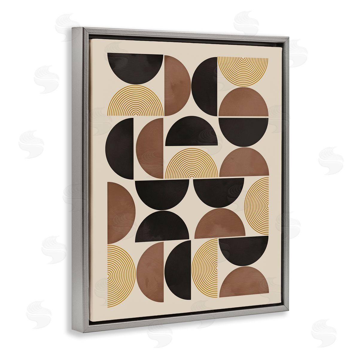 Midcentury Neutral Geometric Grey Floating Frame Canvas Wall Art, Home Decor by Nina Blue