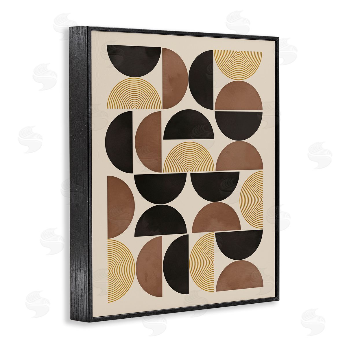 Midcentury Neutral Geometric Black Frame Print Wall Art, Home Decor by Nina Blue
