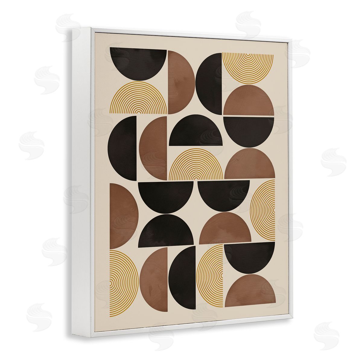 Midcentury Neutral Geometric White Frame Print Wall Art, Home Decor by Nina Blue