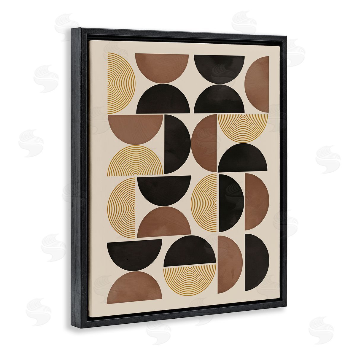 Midcentury Geometric Arches Black Floating Frame Canvas Wall Art, Home Decor by Nina Blue
