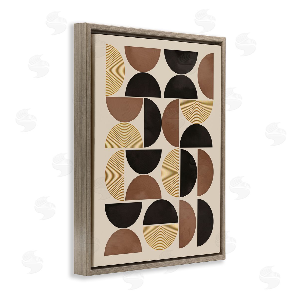 Midcentury Geometric Arches Brown Floating Frame Canvas Wall Art, Home Decor by Nina Blue
