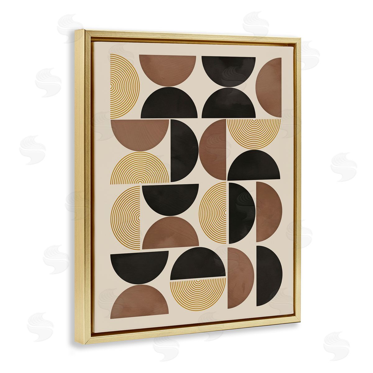 Midcentury Geometric Arches Gold Floating Frame Canvas Wall Art, Home Decor by Nina Blue