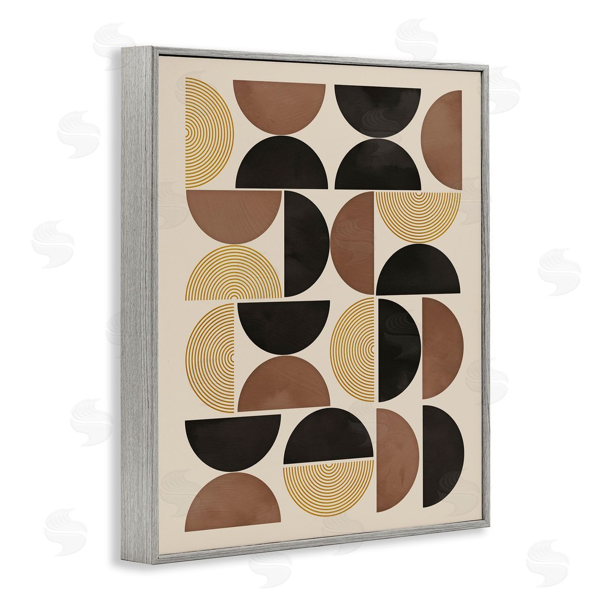 Midcentury Geometric Arches Grey Frame Print Wall Art, Home Decor by Nina Blue