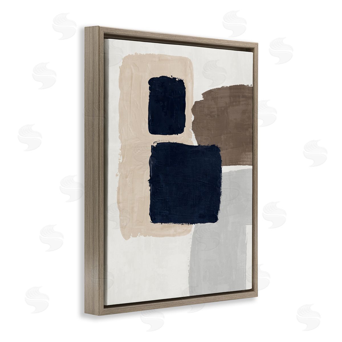 Navy Blocked Shapes Brown Floating Frame Canvas Wall Art, Home Decor by Nina Blue