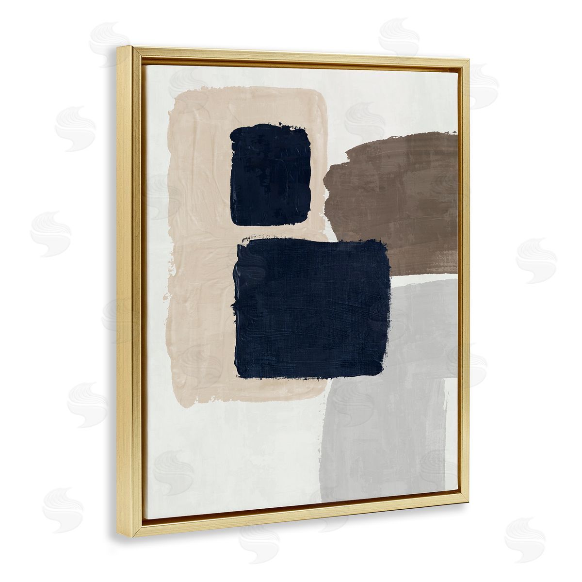 Navy Blocked Shapes Gold Floating Frame Canvas Wall Art, Home Decor by Nina Blue