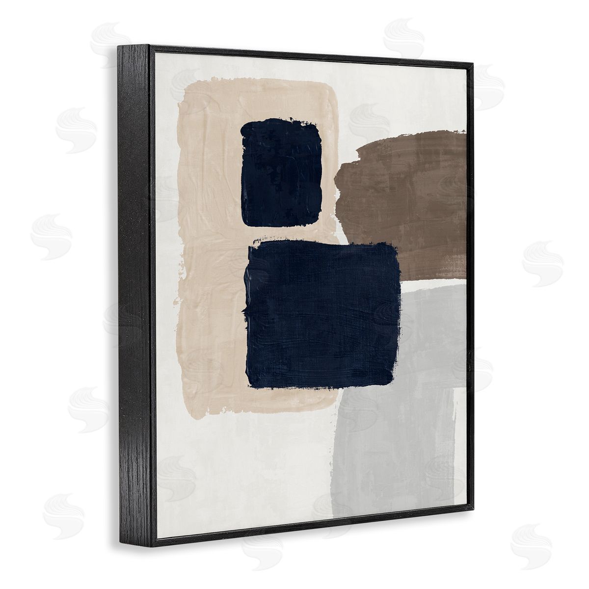 Navy Blocked Shapes Black Frame Print Wall Art, Home Decor by Nina Blue