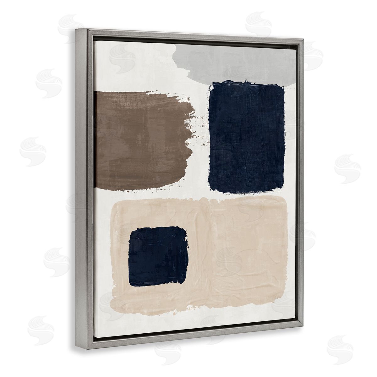 Neutral Blocked Shapes Grey Floating Frame Canvas Wall Art, Home Decor by Nina Blue