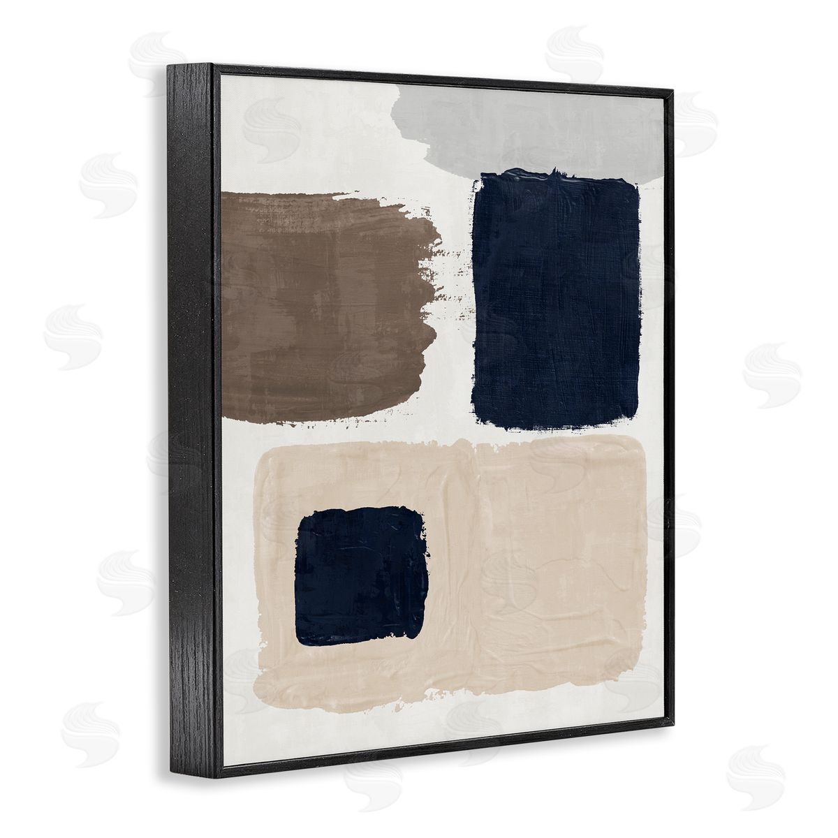 Neutral Blocked Shapes Black Frame Print Wall Art, Home Decor by Nina Blue