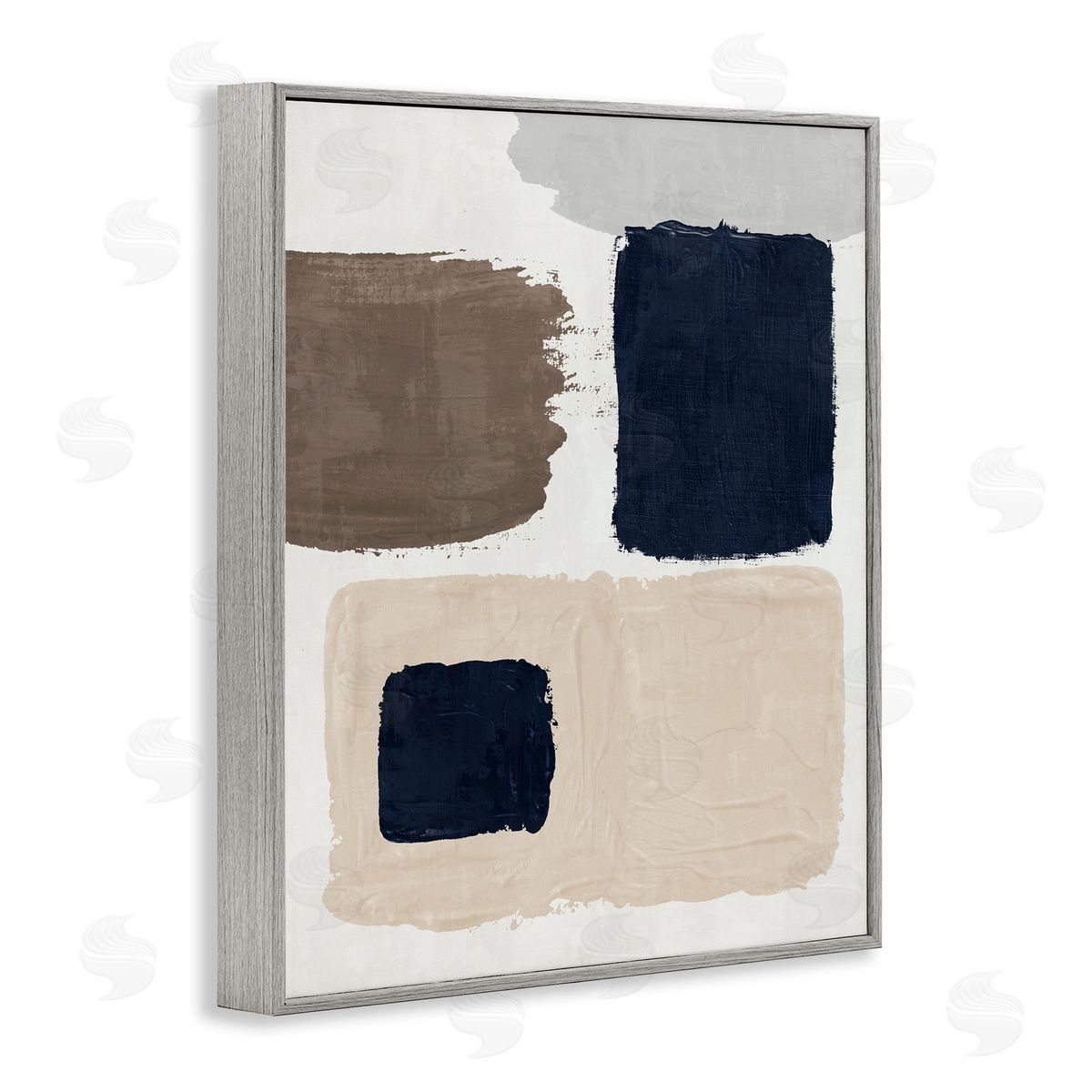 Neutral Blocked Shapes Grey Frame Print Wall Art, Home Decor by Nina Blue