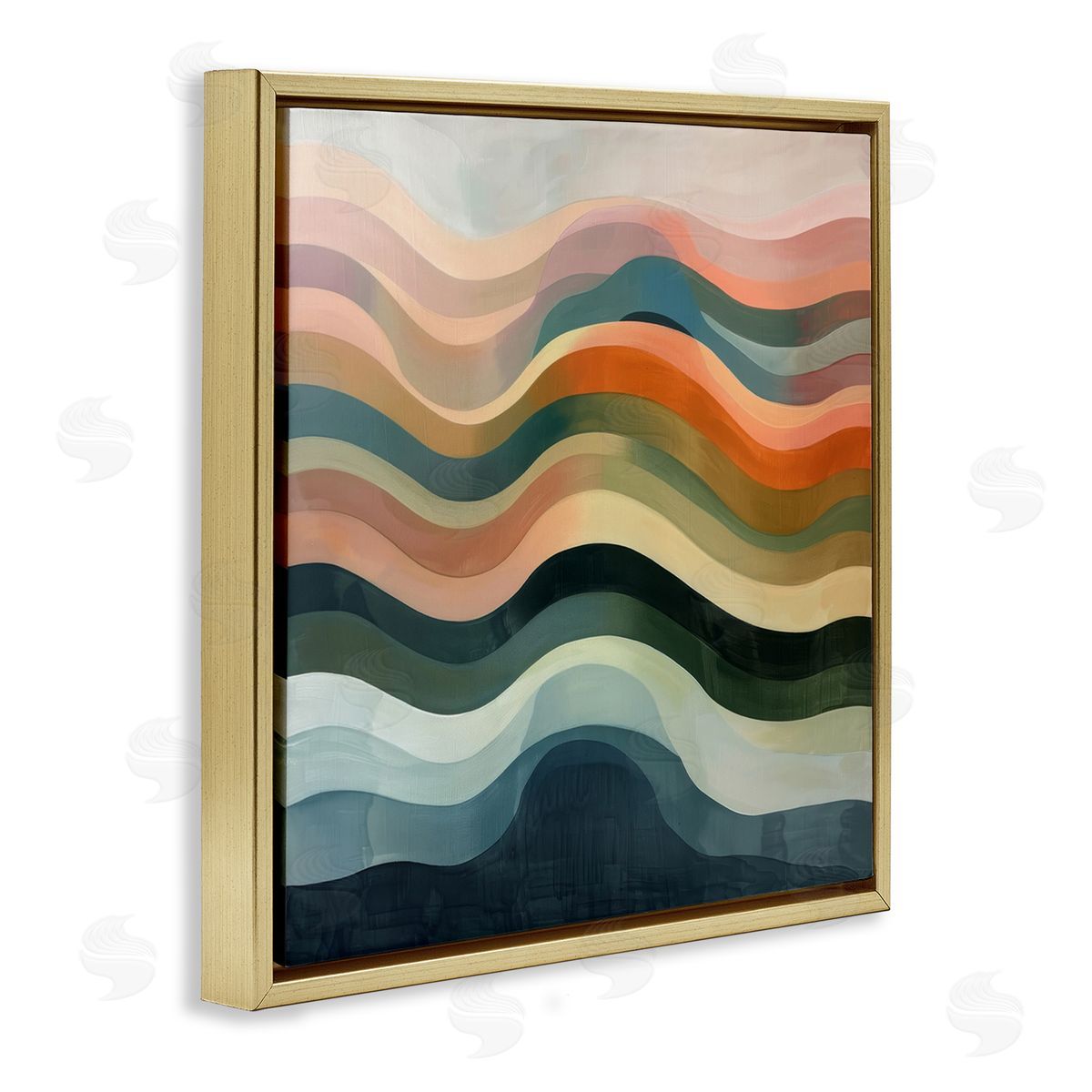 Fluid Dynamics Pattern Gold Floating Frame Canvas Wall Art, Home Decor by Lazar Studio