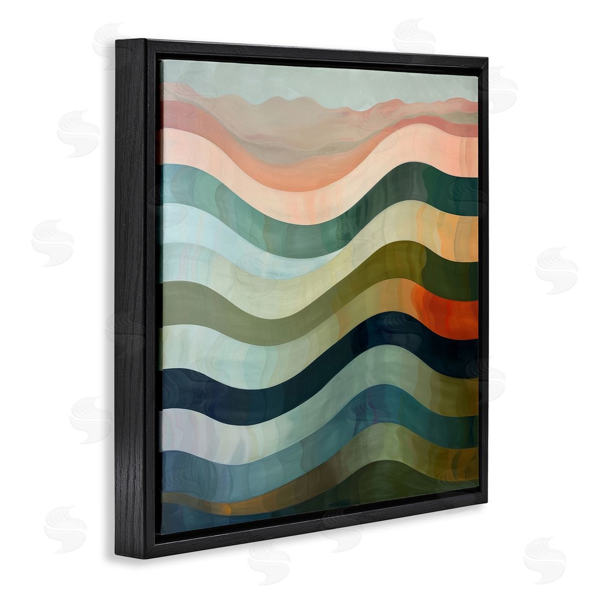 Fluid Dynamic Stripes Black Floating Frame Canvas Wall Art, Home Decor by Lazar Studio