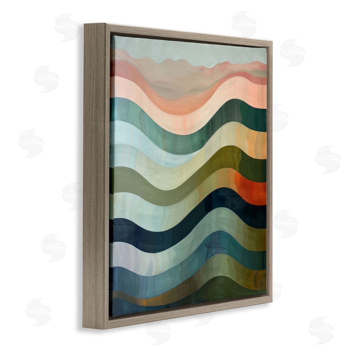 Fluid Dynamic Stripes Brown Floating Frame Canvas Wall Art, Home Decor by Lazar Studio