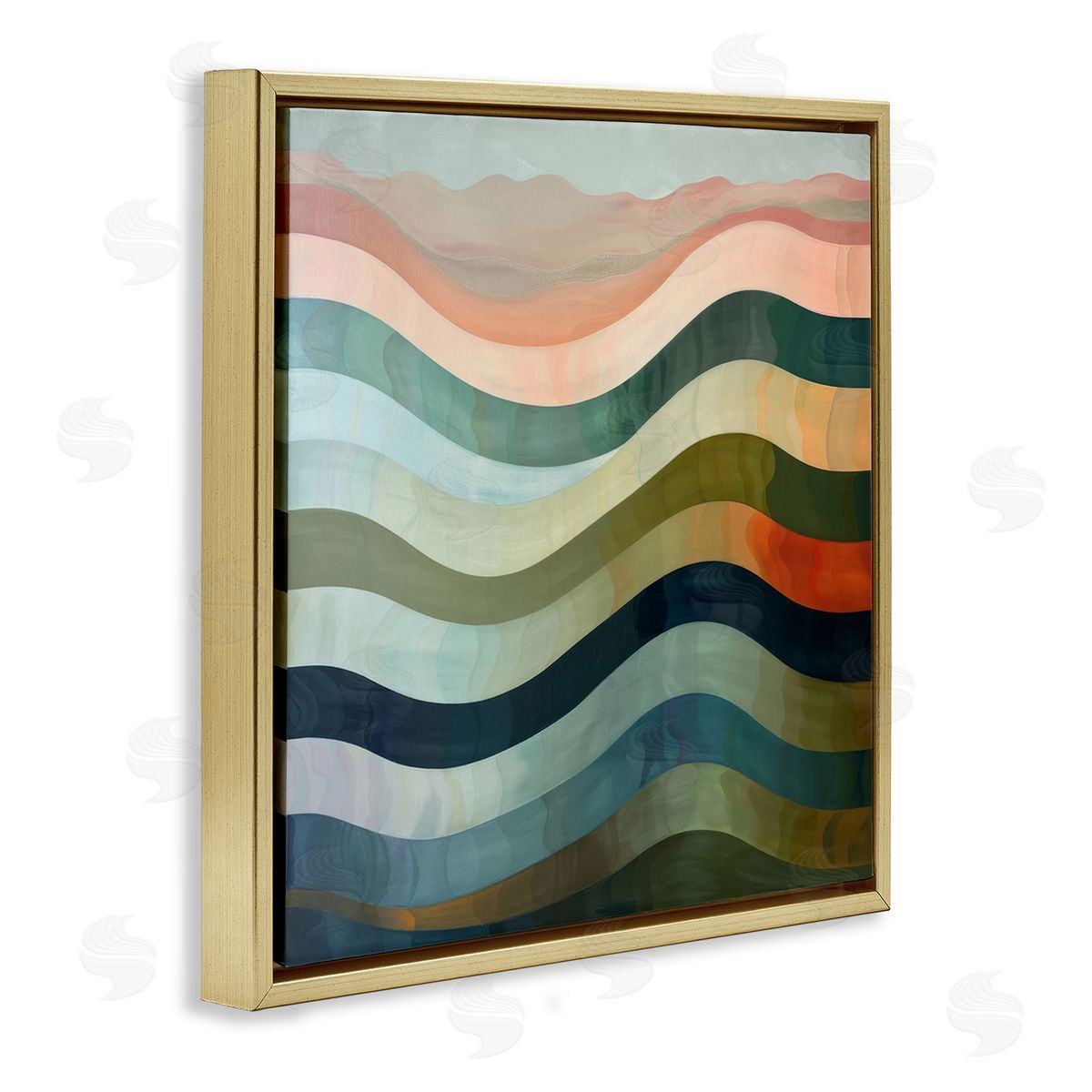 Fluid Dynamic Stripes Gold Floating Frame Canvas Wall Art, Home Decor by Lazar Studio