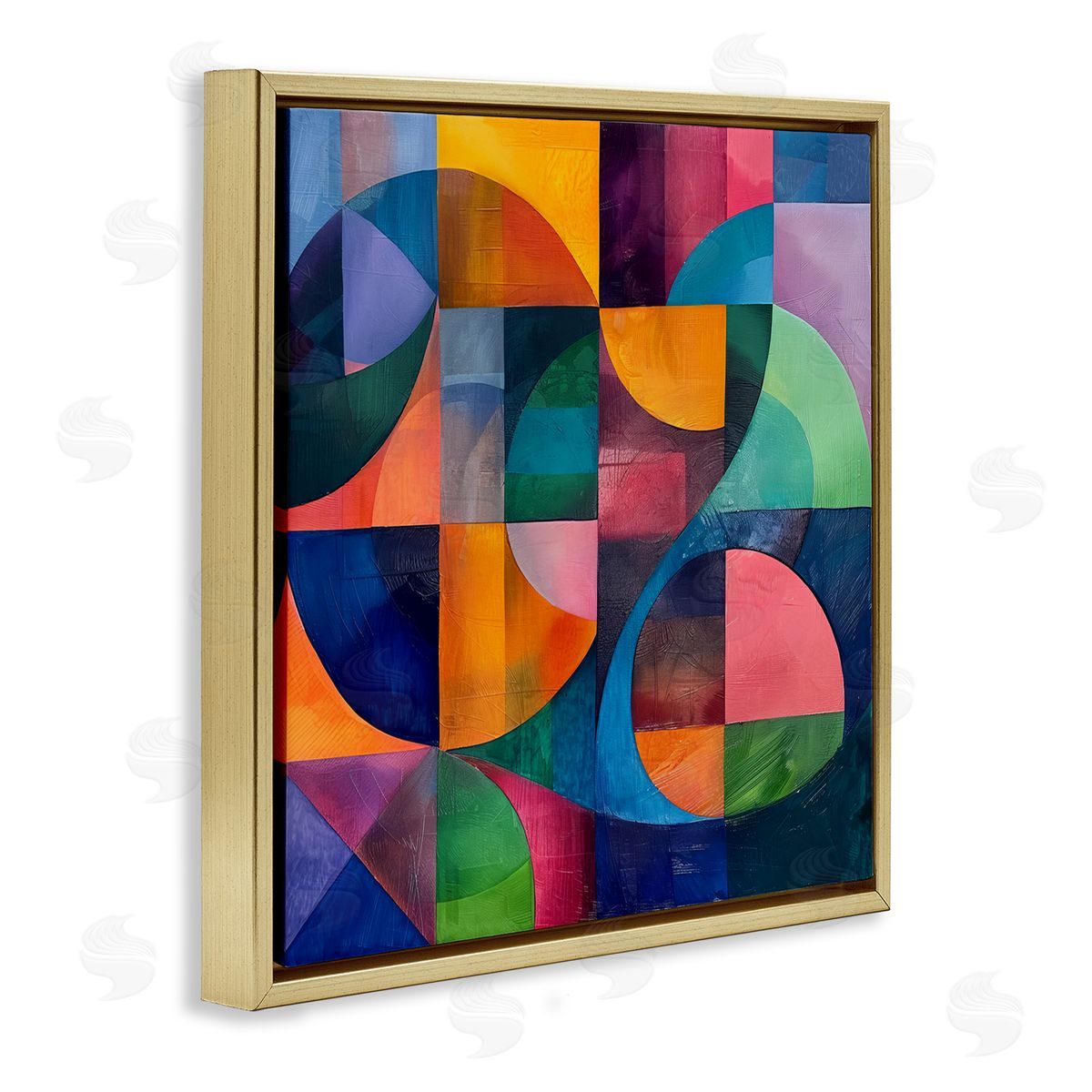 Luminous Spectrum Shapes Gold Floating Frame Canvas Wall Art, Home Decor by Lazar Studio