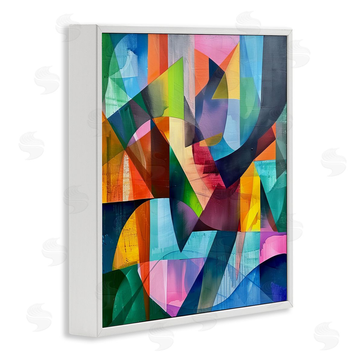 Layered Luminous Shapes White Frame Print Wall Art, Home Decor by Lazar Studio