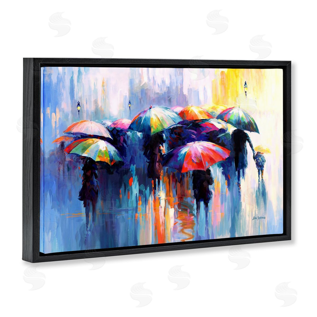 Memories Beneath Rain Black Floating Frame Canvas Wall Art, Home Decor by Leon Devenice