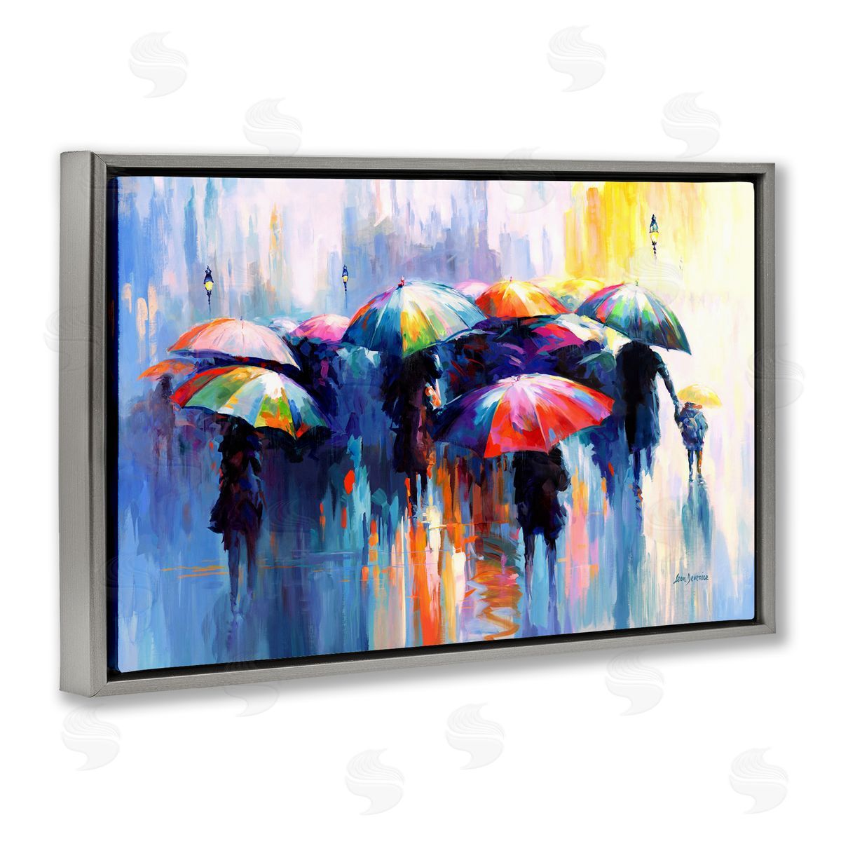 Memories Beneath Rain Grey Floating Frame Canvas Wall Art, Home Decor by Leon Devenice