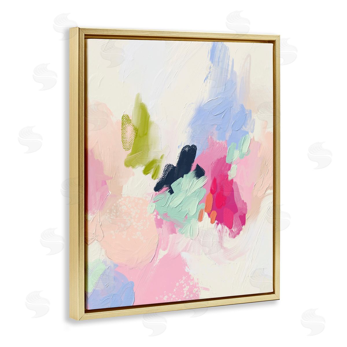 Pastel Abstract Paint Strokes Gold Floating Frame Canvas Wall Art, Home Decor by Lisa Nohren
