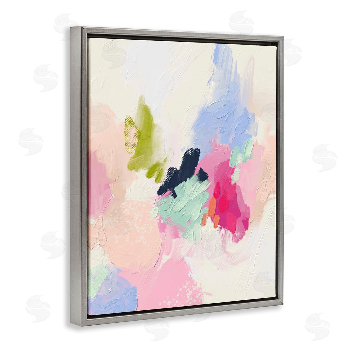 Pastel Abstract Paint Strokes Grey Floating Frame Canvas Wall Art, Home Decor by Lisa Nohren