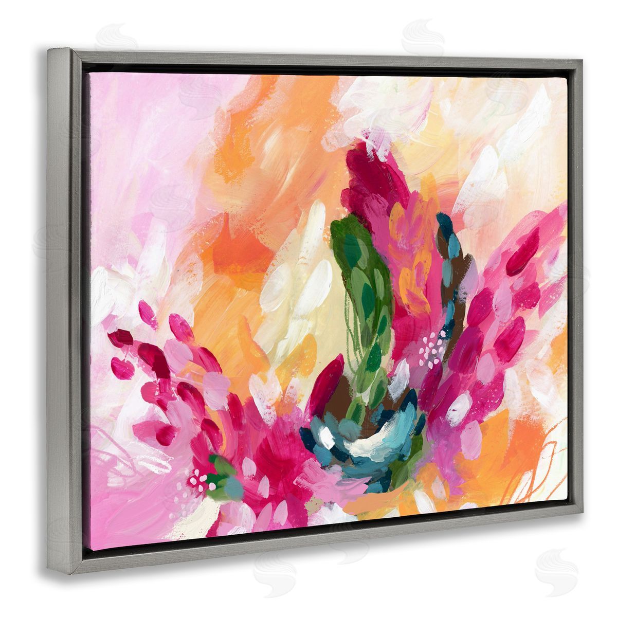 Tropical Punch Abstraction Grey Floating Frame Canvas Wall Art, Home Decor by Lisa Nohren