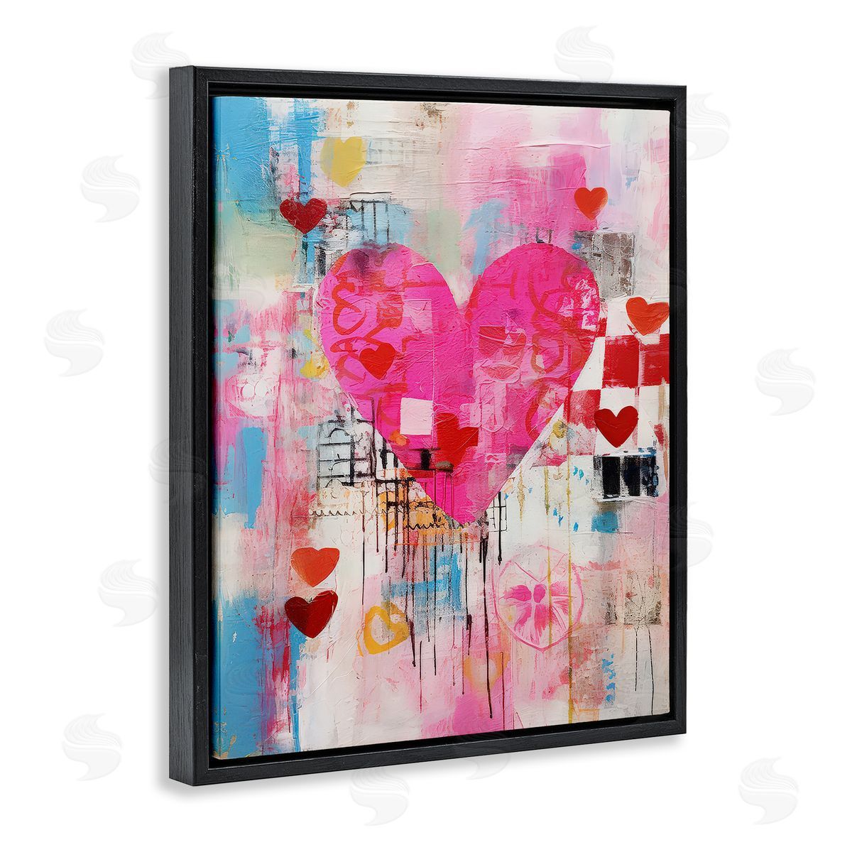 LSR Design Studio Whimsical Romance Heart Pattern Black Floating Frame Canvas Wall Art Print