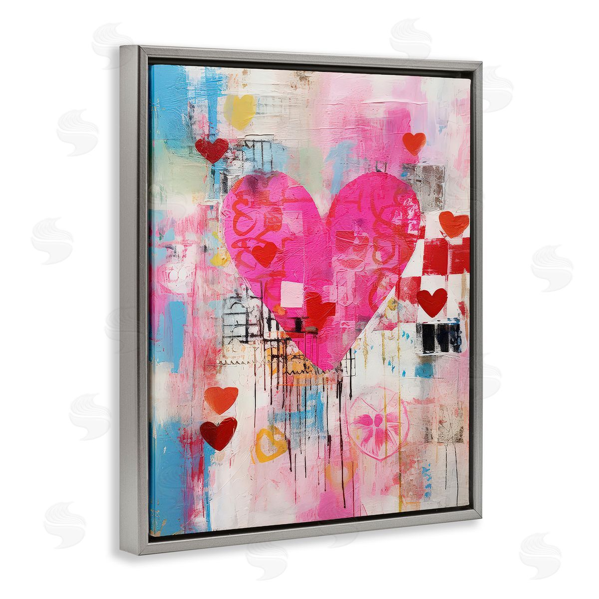 LSR Design Studio Whimsical Romance Heart Pattern Gray Floating Frame Canvas Wall Art Print