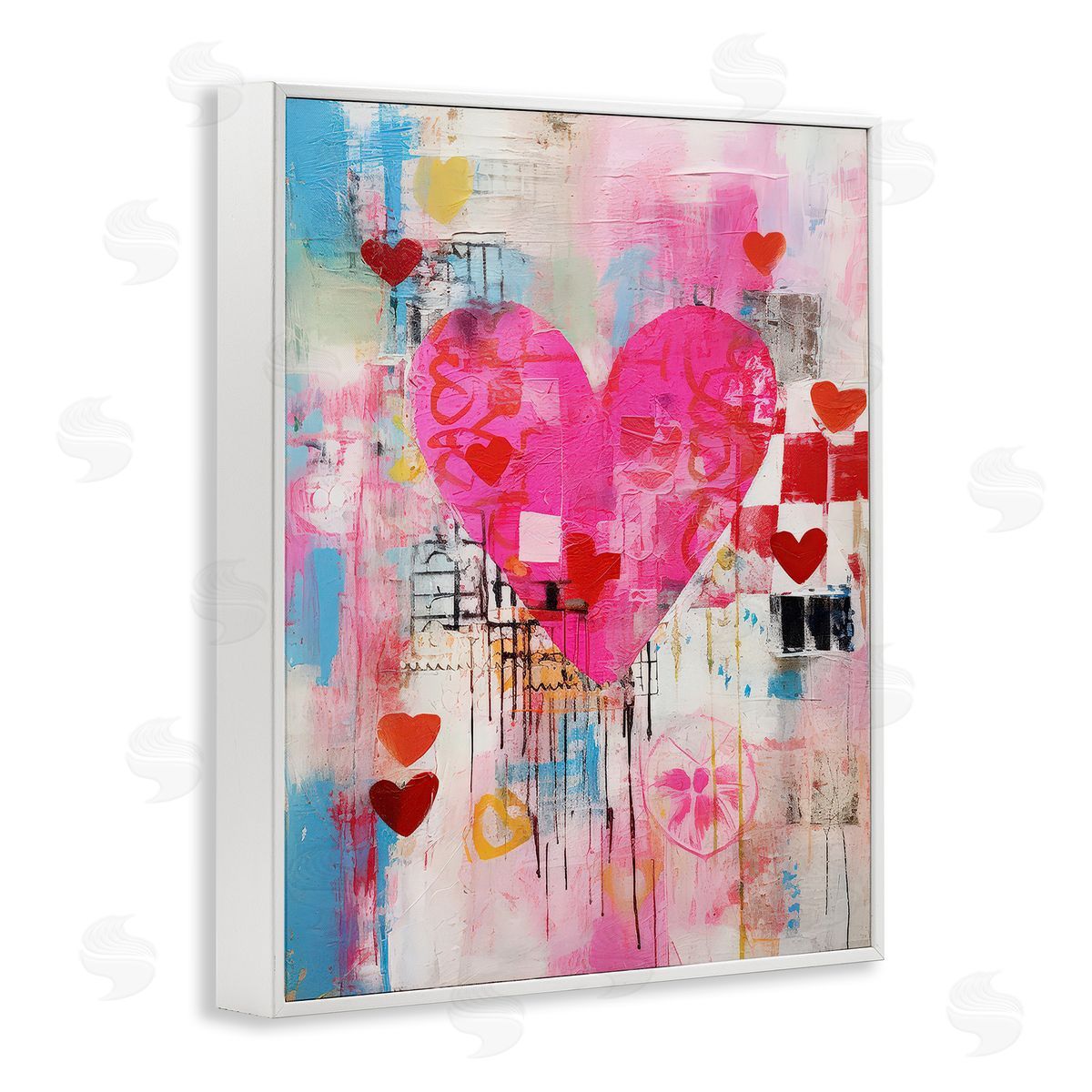 LSR Design Studio Whimsical Romance Heart Pattern White Framed Giclee Wall Art Print