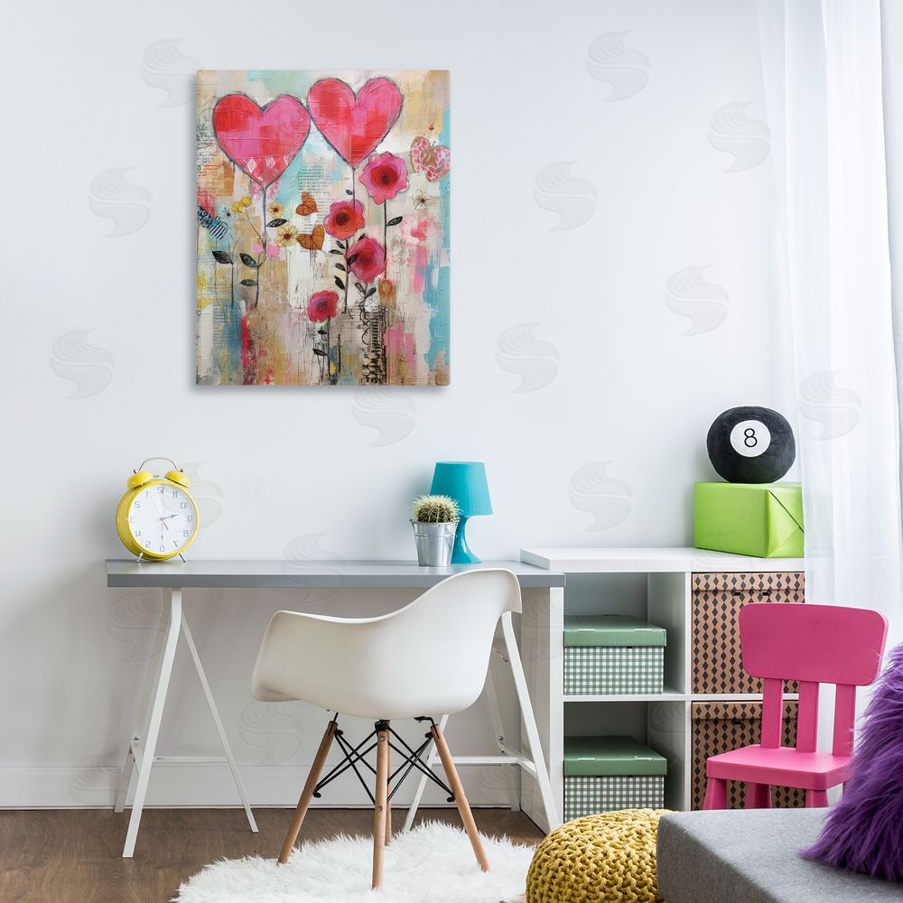 LSR Design Studio Whimsical Hearts & Garden Canvas Wall Art Print in Room