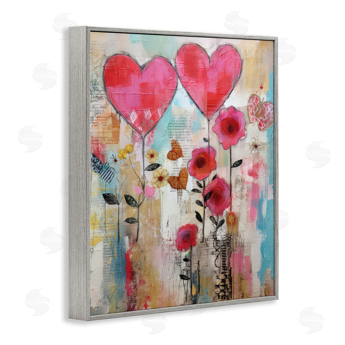 LSR Design Studio Whimsical Hearts & Garden Gray Framed Giclee Wall Art Print