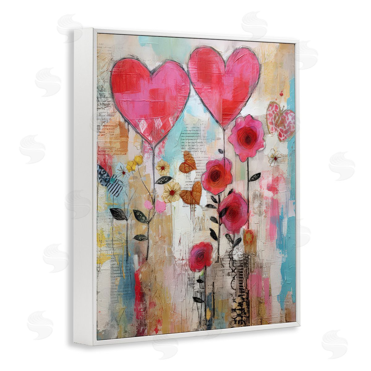 LSR Design Studio Whimsical Hearts & Garden White Framed Giclee Wall Art Print