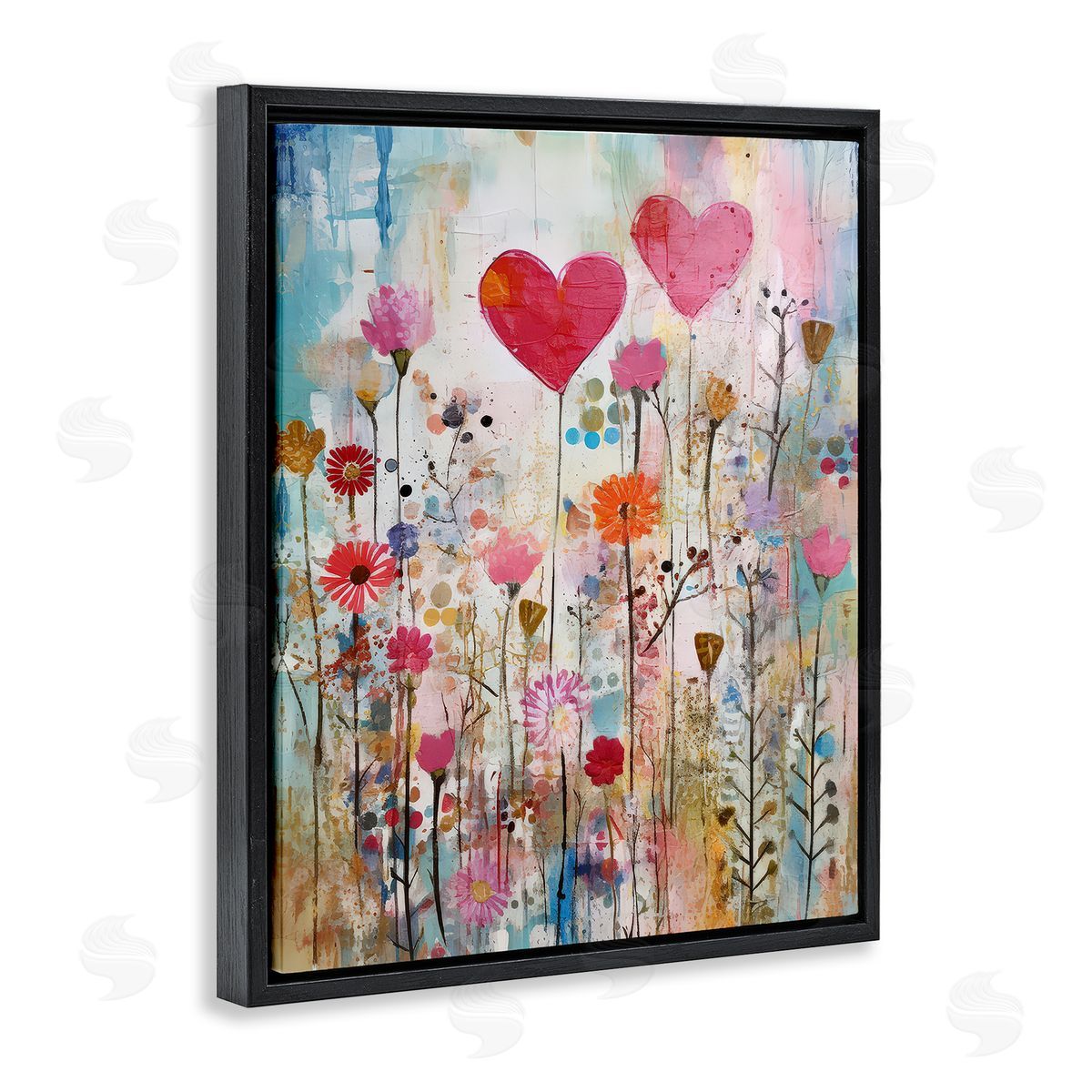 LSR Design Studio Heart & Garden Collage Black Floating Frame Canvas Wall Art Print