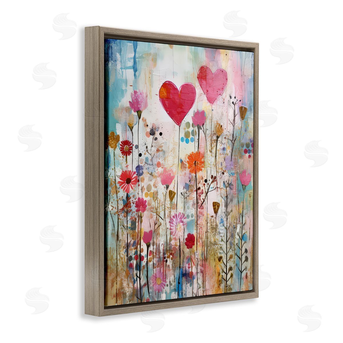 LSR Design Studio Heart & Garden Collage Brown Floating Frame Canvas Wall Art Print