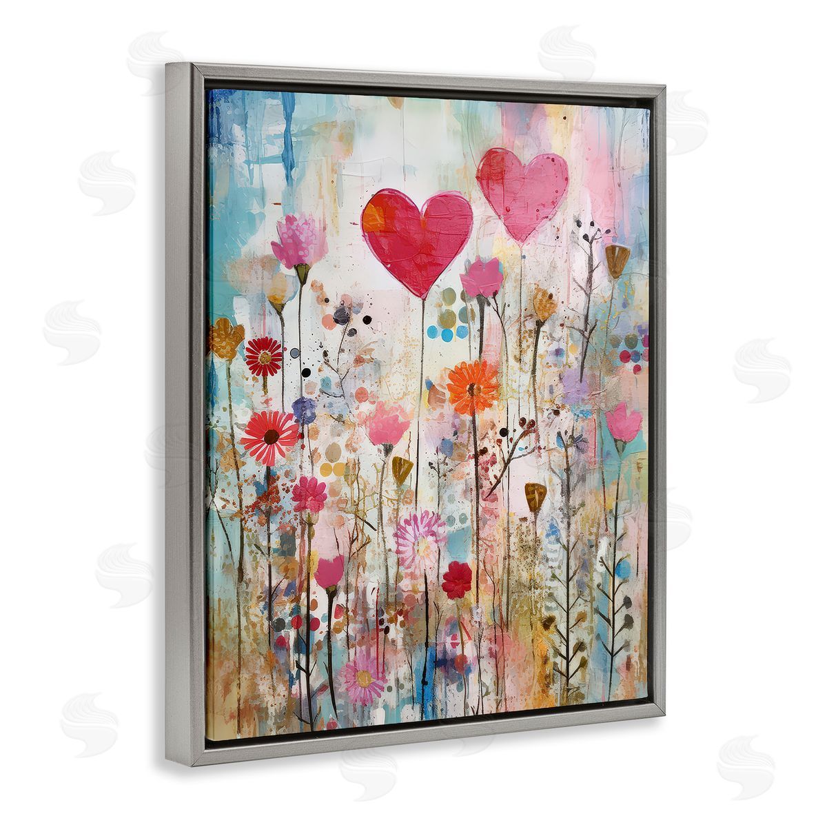 LSR Design Studio Heart & Garden Collage Gray Floating Frame Canvas Wall Art Print