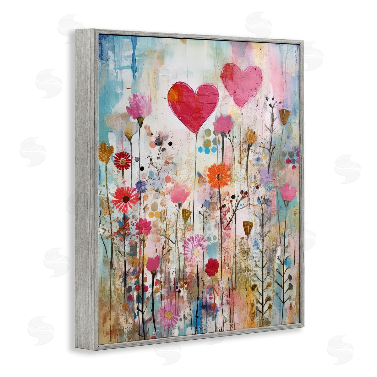 LSR Design Studio Heart & Garden Collage Gray Framed Giclee Wall Art Print