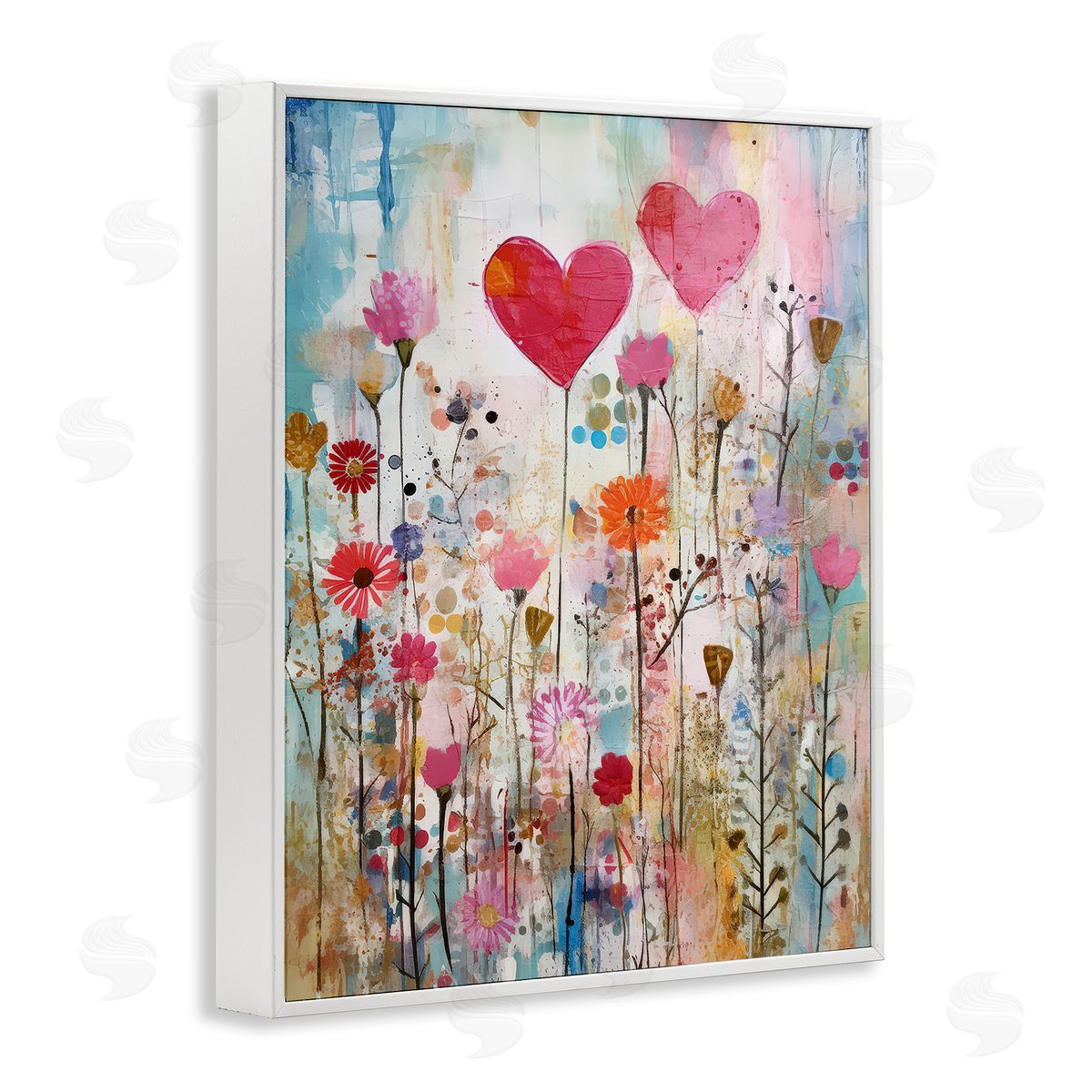 LSR Design Studio Heart & Garden Collage White Framed Giclee Wall Art Print