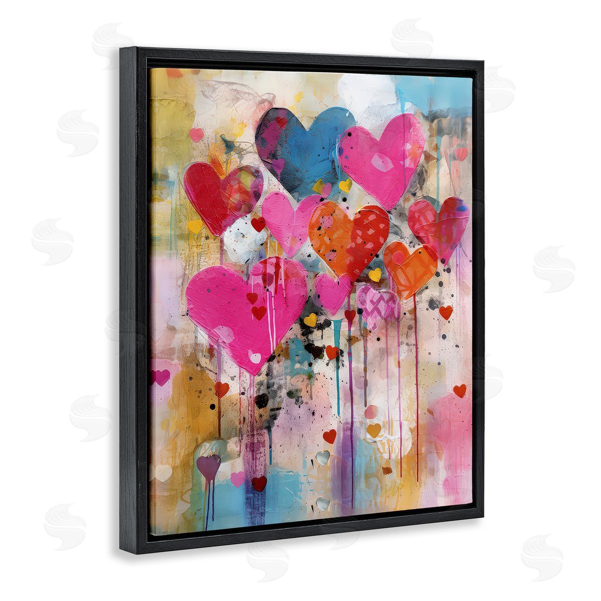 LSR Design Studio Whimsical Love Hearts Pattern Black Floating Frame Canvas Wall Art Print