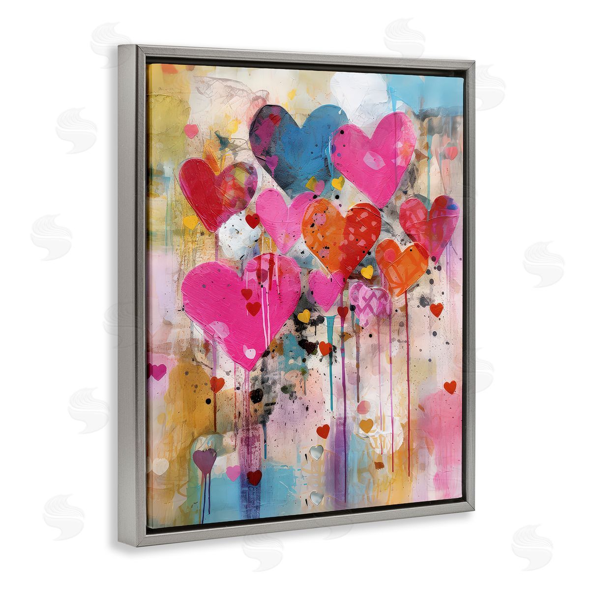 LSR Design Studio Whimsical Love Hearts Pattern Gray Floating Frame Canvas Wall Art Print