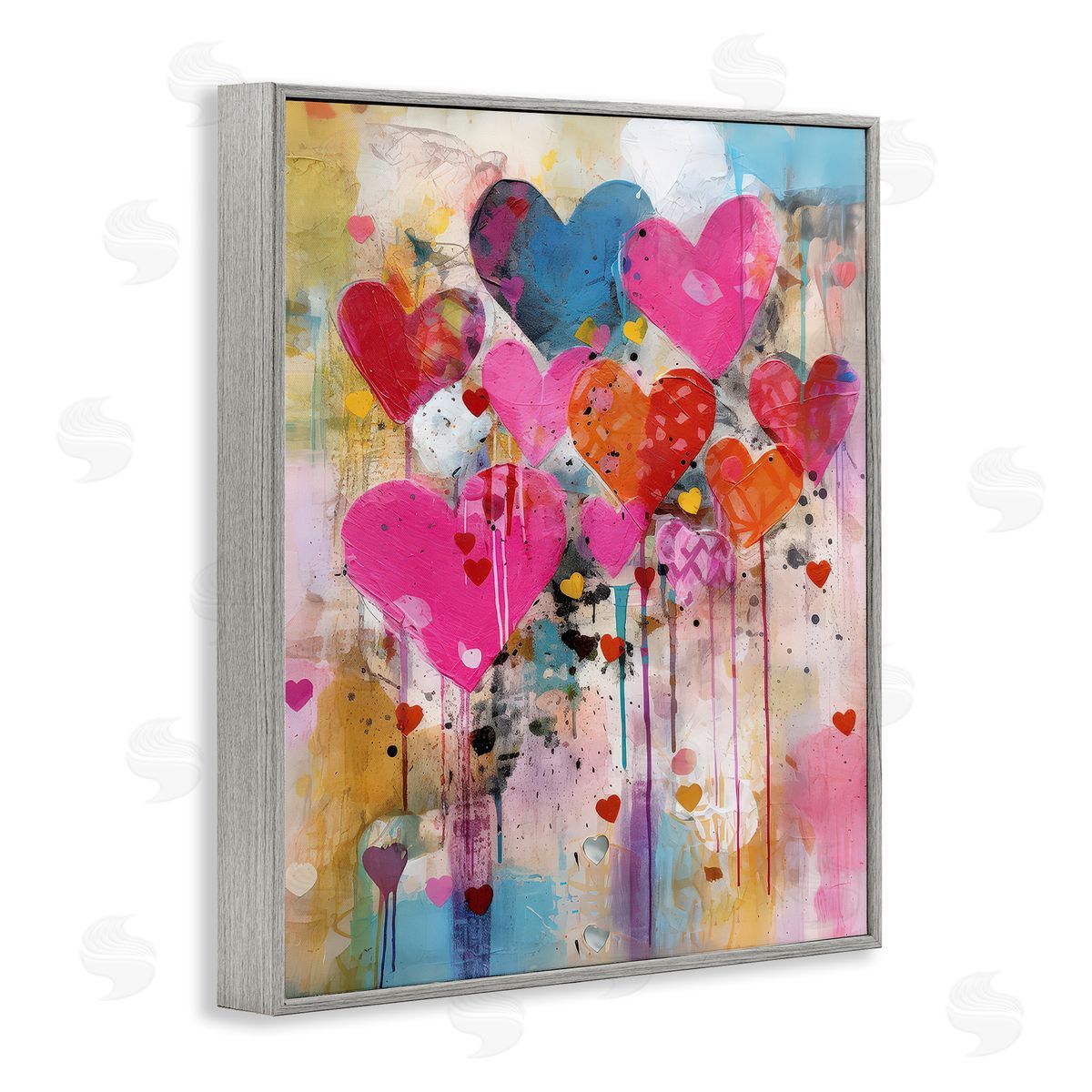 LSR Design Studio Whimsical Love Hearts Pattern Gray Framed Giclee Wall Art Print