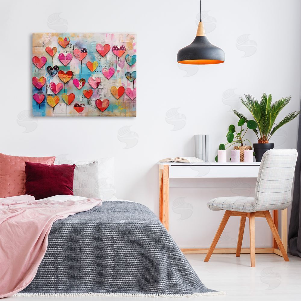 LSR Design Studio Playful Urban Hearts Pattern Canvas Wall Art Print in Room